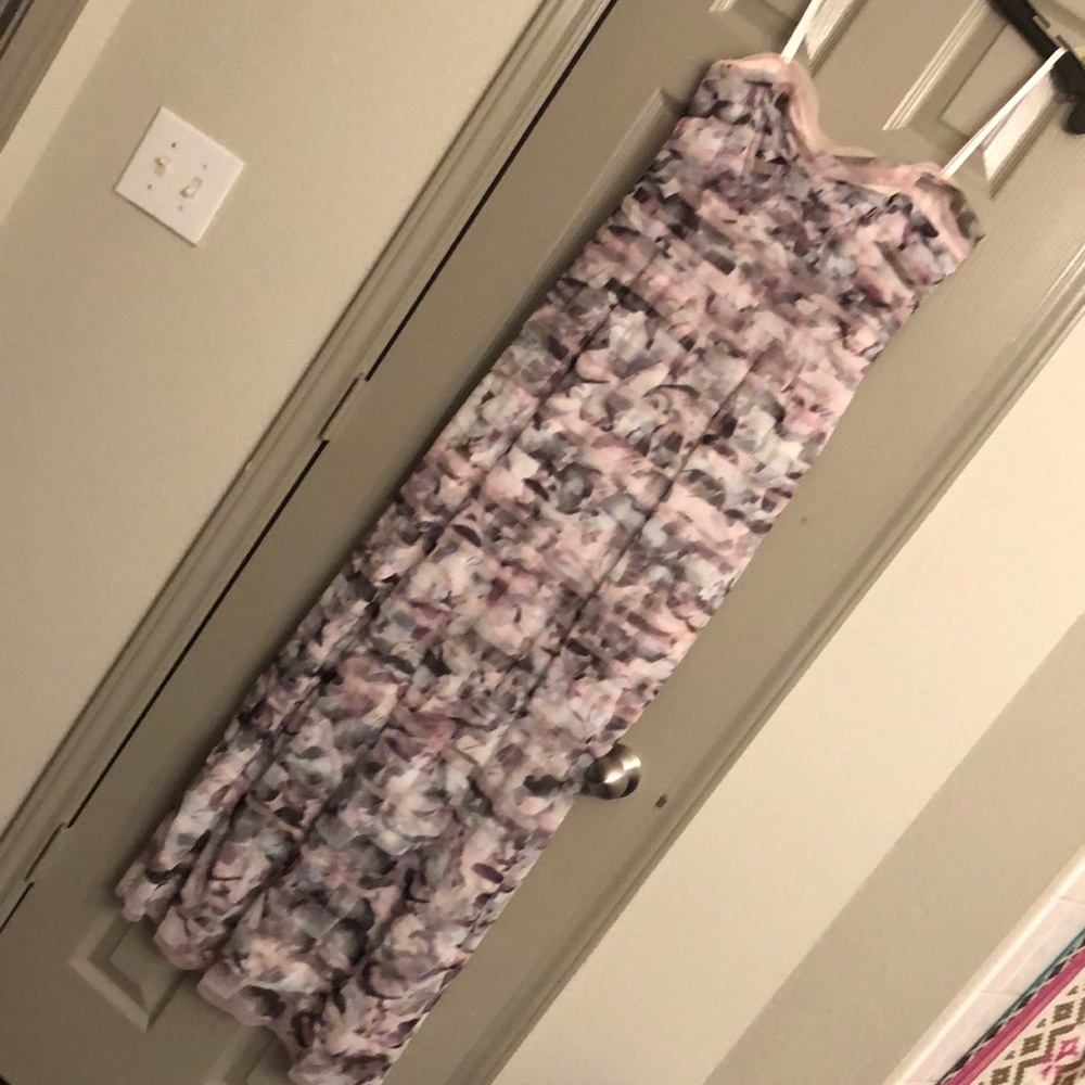 BCBG floral ruffle evening dress